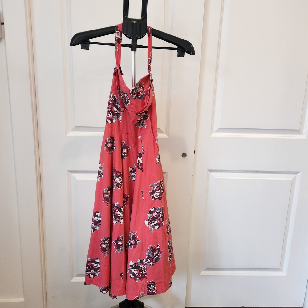 Girls From Savoy Coral Pink Floral Print Halter Midi Dress